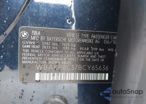 2011 BMW 750Li from USA, damaged, VIN WBAKB8C57BCY65636